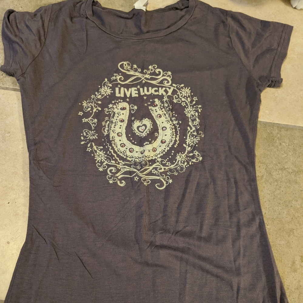 Live lucky rhinestone t-shirt size S soft and comf